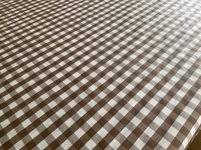 Pre-cut Coffee Gingham Tablecloths in various shapes and sizes