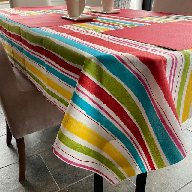 Multi Stripe 140cm Wipe Clean Acrylic Tablecloth